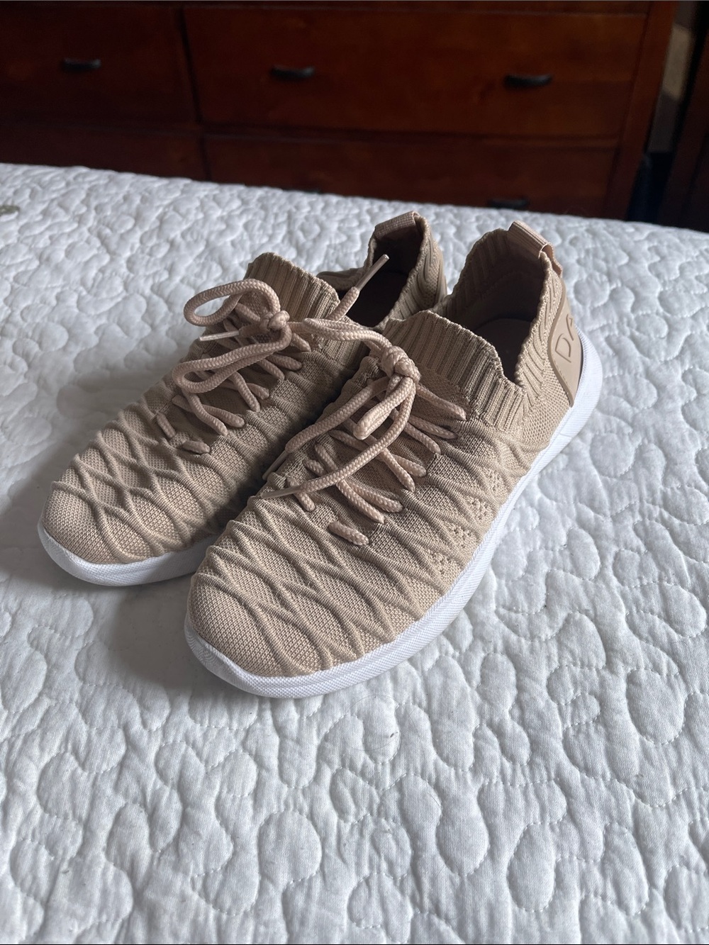 Dansk Beige Knit Lace-Up Slip-On Sneakers